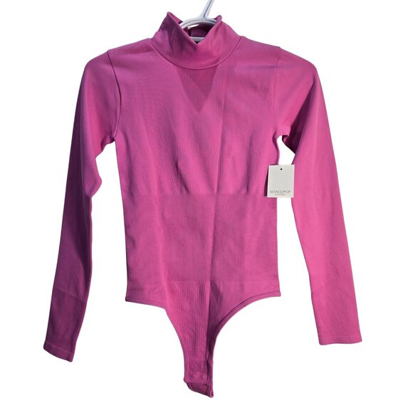 NWT | MANGOPOP Pink Ribbed Knit High Neck Thong Bodysuit Shapewear | XSmall - Picture 1 of 5
